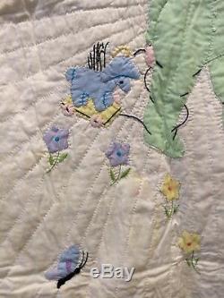 Cute Vintage Handmade Baby Toddler Blanket Quilt Crib Cover, Angel & Butterflies