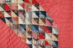 DAZZLING Vintage 1870's Ocean Waves Antique Quilt VIBRANT EARLY FABRICS