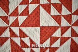 DAZZLING Vintage 1870's Red & White Lady of the Lakes Ocean Waves Antique Quilt