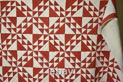 DAZZLING Vintage 1870's Red & White Lady of the Lakes Ocean Waves Antique Quilt