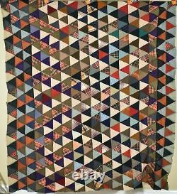 DAZZLING Vintage Wool 1920's 10,000 Pyramids Antique Patchwork Quilt Top