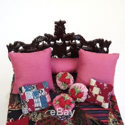 Dollhouse BESPAQ BED ORNATE Handmade CRAZY QUILT Vtg Artisan Artist Made Blanket