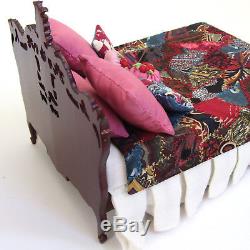 Dollhouse BESPAQ BED ORNATE Handmade CRAZY QUILT Vtg Artisan Artist Made Blanket