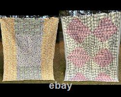 Double Sided Handmade Patchwork Quilt Old Vintage Antique hand stitched Heavy