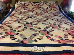 Double Wedding Ring Quilt Made From Vintage Fabrics New Handmade HandQuilted