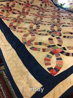 Double Wedding Ring Quilt Made From Vintage Fabrics New Handmade HandQuilted