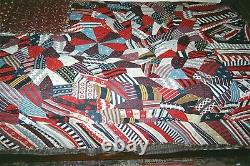 Dubuffet ABSTRACT/CRAZY QUILT w Medallion & Flange 60 x 75 Wools, c1900, NY