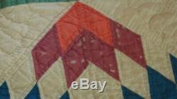 EARLY VINTAGE MULTI COLOR TEXAS STAR HANDMADE COTTON QUILT tiny stitching