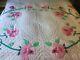 Ec Vintage Ohio Quilt Floral Withstems Handmade Applique 89x74full Pink&white Ec