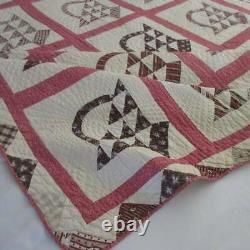 Early 1870s Antique BASKET QUILT withEdge Detail 83x68 Copper Madder Chocolates
