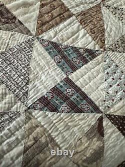 Early Antique C1860 Quilt Hand Pieced + Hand Quilted Many Calicoes 84Sq