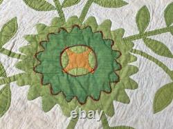 Early! C 1850s Green APPLIQUE Whig Rose Quilt Antique Fine Quilting Maryland PA