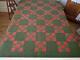 Early Pa Antique Red & Green Nine Patch Quilt 90x87 Never Used Civil War Era