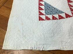Early! PA c 1840-50s Lost Ship QUILT Antique Red Prussian BLUE Fine Quilting