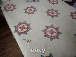 Early c1840 PA Pre Civil War Chintz Compass QUILT 90x87 Quilted to death