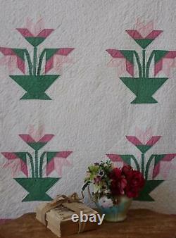 Elegant Vintage Pink & Mauve Carolina Lily QUILT 76x67 Cottage Home
