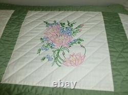 Embroidered Flower Quilt Hand Embroidery Violets, Lily, Church
