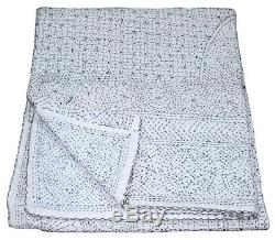 Ethnic Bedspread Ralli King SIze Vintage Kantha Quilt Indian Handmade Blanket-YZ