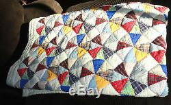 Extra Large Vintage Handmade Triangle Circle Embroidered & Appliqué QUILT