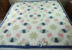 FLAW Vintage Handmade Thin Summer Quilt Stars Patchwork 82 x 82 Country Boho