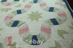 FLAW Vintage Handmade Thin Summer Quilt Stars Patchwork 82 x 82 Country Boho