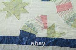 FLAW Vintage Handmade Thin Summer Quilt Stars Patchwork 82 x 82 Country Boho