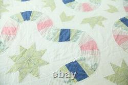 FLAW Vintage Handmade Thin Summer Quilt Stars Patchwork 82 x 82 Country Boho