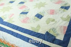 FLAW Vintage Handmade Thin Summer Quilt Stars Patchwork 82 x 82 Country Boho