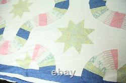 FLAW Vintage Handmade Thin Summer Quilt Stars Patchwork 82 x 82 Country Boho