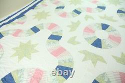 FLAW Vintage Handmade Thin Summer Quilt Stars Patchwork 82 x 82 Country Boho