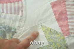 FLAW Vintage Handmade Thin Summer Quilt Stars Patchwork 82 x 82 Country Boho