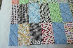 FLAW Vintage Novelty Print Colorful Scrappy Patchwork Quilt 77 x 75 Handmade