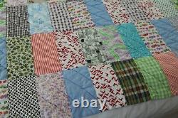 FLAW Vintage Novelty Print Colorful Scrappy Patchwork Quilt 77 x 75 Handmade