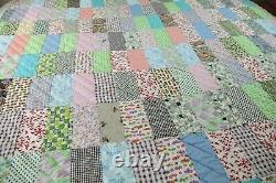 FLAW Vintage Novelty Print Colorful Scrappy Patchwork Quilt 77 x 75 Handmade