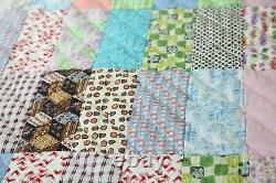 FLAW Vintage Novelty Print Colorful Scrappy Patchwork Quilt 77 x 75 Handmade