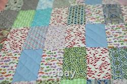 FLAW Vintage Novelty Print Colorful Scrappy Patchwork Quilt 77 x 75 Handmade