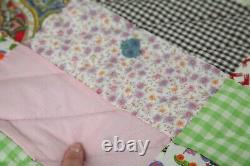 FLAW Vintage Novelty Print Colorful Scrappy Patchwork Quilt 77 x 75 Handmade