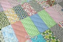 FLAW Vintage Novelty Print Colorful Scrappy Patchwork Quilt 77 x 75 Handmade