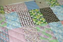 FLAW Vintage Novelty Print Colorful Scrappy Patchwork Quilt 77 x 75 Handmade