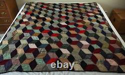 FLAWS Antique Patchwork Hand Tied Tumbling Blocks Quilt 77 x 70 Old Early