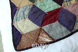 FLAWS Antique Patchwork Hand Tied Tumbling Blocks Quilt 77 x 70 Old Early