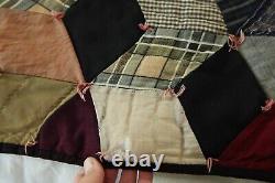 FLAWS Antique Patchwork Hand Tied Tumbling Blocks Quilt 77 x 70 Old Early