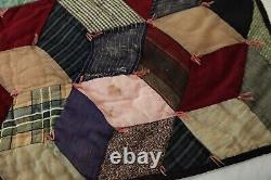 FLAWS Antique Patchwork Hand Tied Tumbling Blocks Quilt 77 x 70 Old Early