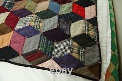 FLAWS Antique Patchwork Hand Tied Tumbling Blocks Quilt 77 x 70 Old Early