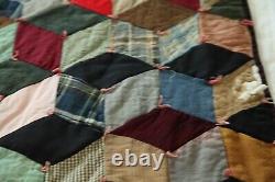 FLAWS Antique Patchwork Hand Tied Tumbling Blocks Quilt 77 x 70 Old Early