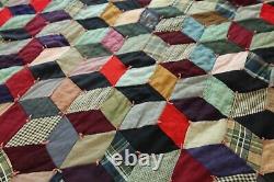 FLAWS Antique Patchwork Hand Tied Tumbling Blocks Quilt 77 x 70 Old Early