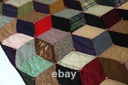 FLAWS Antique Patchwork Hand Tied Tumbling Blocks Quilt 77 x 70 Old Early