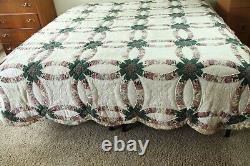 FLAWS Vintage handmade Double Wedding Ring Quilt & Sham 89 x 96 Lace Crochet