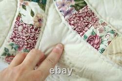 FLAWS Vintage handmade Double Wedding Ring Quilt & Sham 89 x 96 Lace Crochet