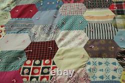 FLAWS WEAR Antique VTG Hand Tied Patchwork Quilt Feedsacks Novelty Print 63x80